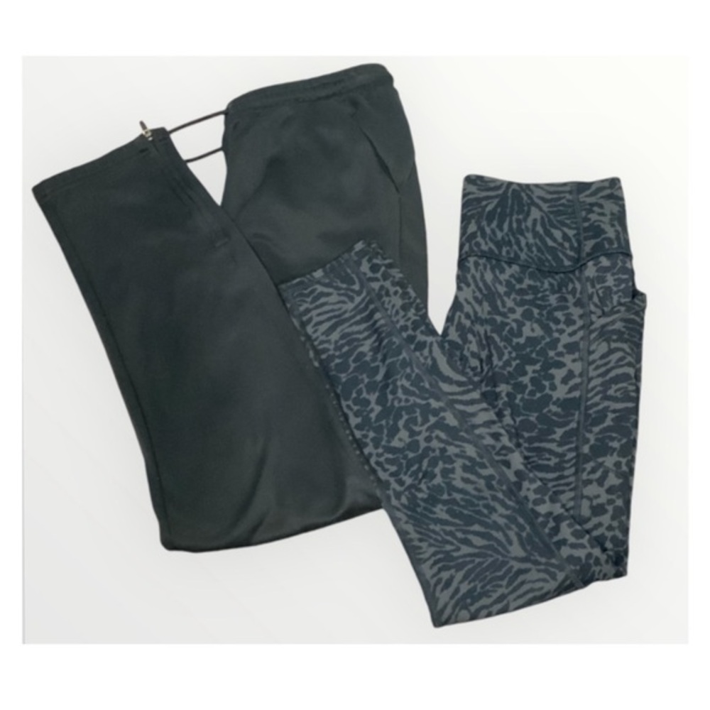 All In Motion Girls Black & Gray Animal Print Leggings & Black Sweat Pants XL 14